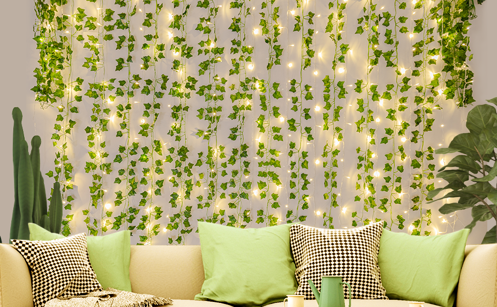 Pack of 6 /12 Artificial Ivy Bail Plants With LED String Light