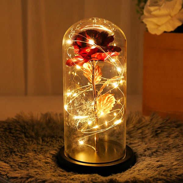 Artificial Rose in a Glass Dome with Led Lights