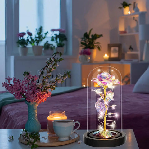 Artificial Rose in a Glass Dome with Led Lights