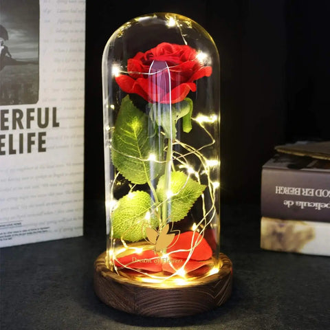 Artificial Rose in a Glass Dome with Led Lights