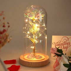 Artificial Rose in a Glass Dome with Led Lights