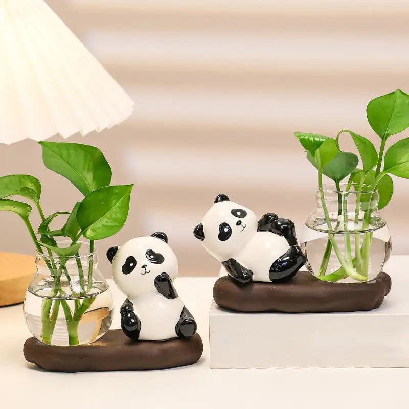 2 pc Panda Vase