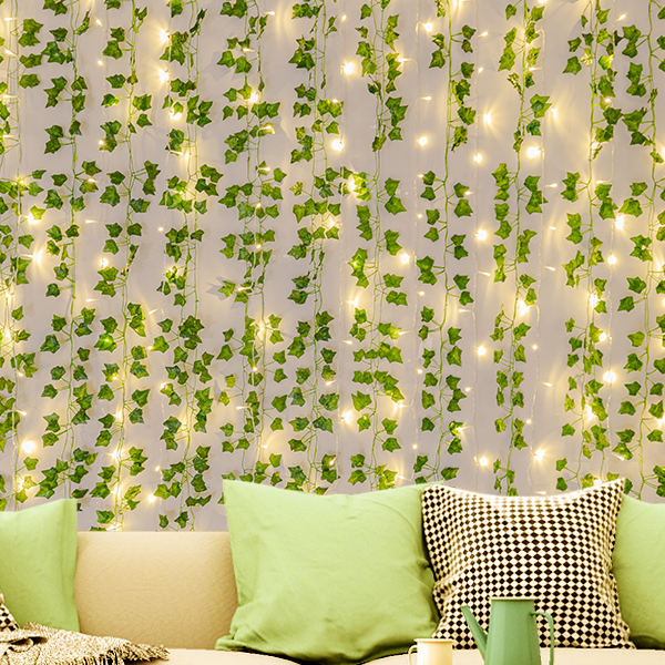 Pack of 6 /12 Artificial Ivy Bail Plants With LED String Light