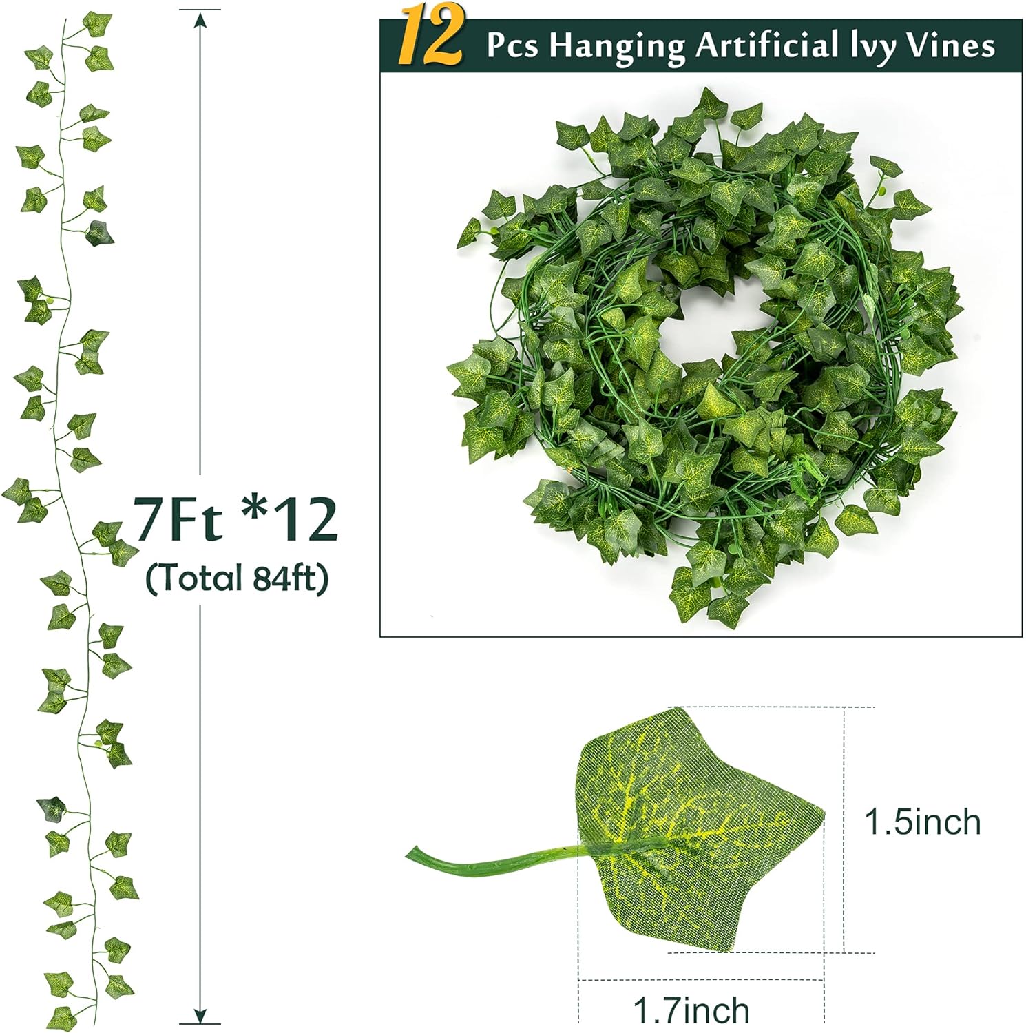 Pack of 6 /12 Artificial Ivy Bail Plants With LED String Light