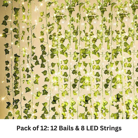 Pack of 6 /12 Artificial Ivy Bail Plants With LED String Light