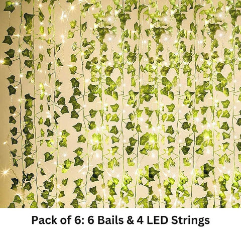 Pack of 6 /12 Artificial Ivy Bail Plants With LED String Light