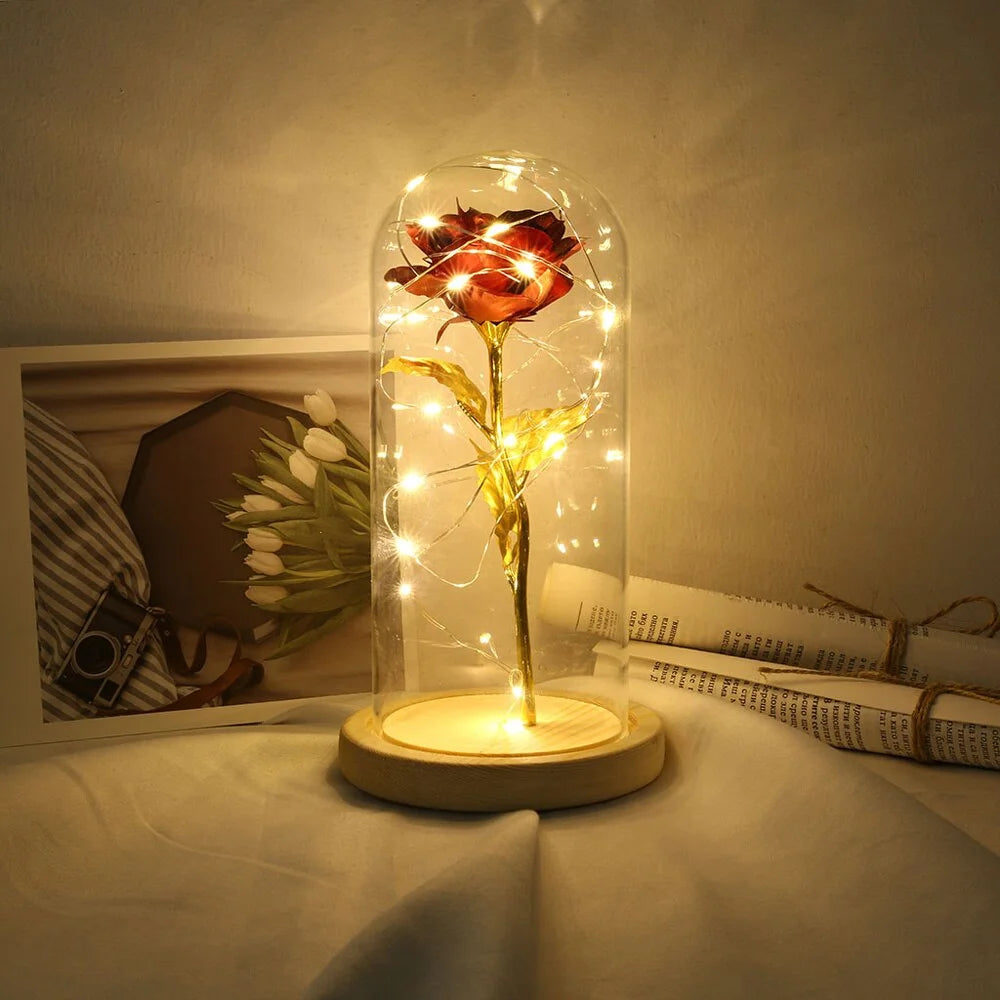 Artificial Rose in a Glass Dome with Led Lights