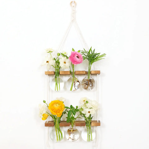 Hanging Planter with Wooden Stand - 6 Bulbs