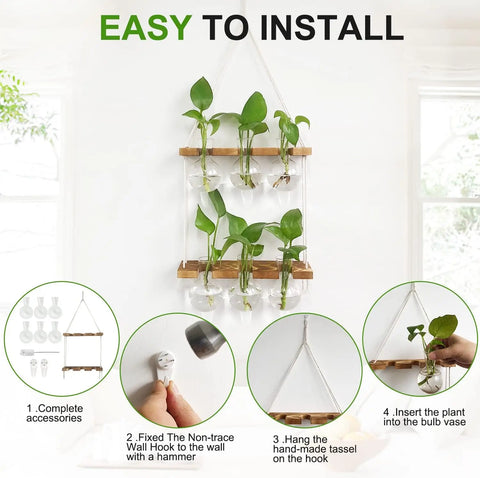 Hanging Planter with Wooden Stand - 6 Bulbs